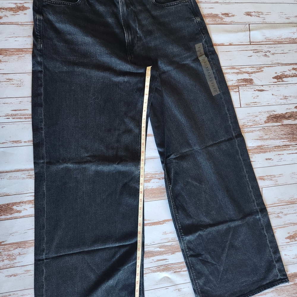 NWT American Eagle Super High-Rise Baggy Wide Leg Pants 14 Long Faded Black